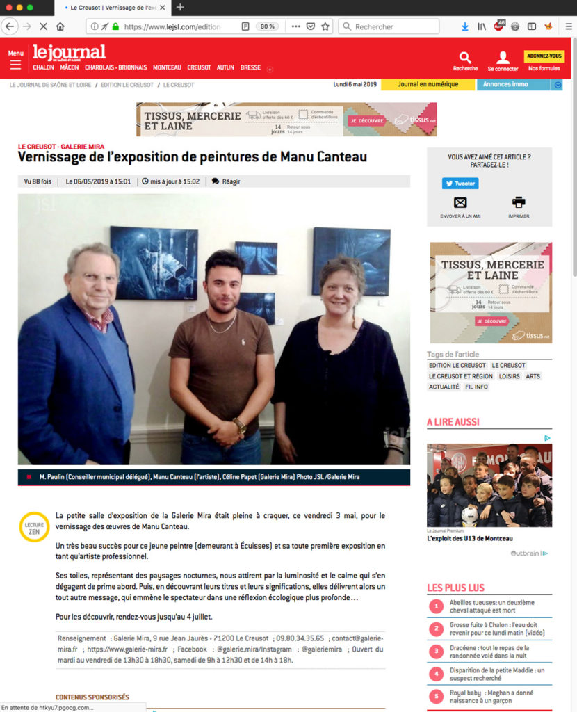Article du JSL le 6 mai 2019 - Galerie Mira