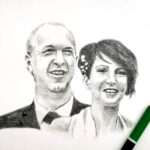 Portrait jeunes mariés, crayon graphite